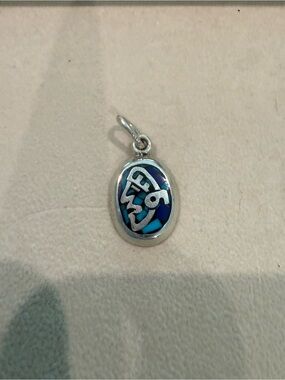 Blue Mosaic Oval 925 Silver Pendant Charm